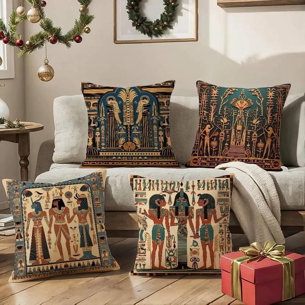 Historical Egypt Pharaoh Cultural Style Pillow Case Comfort Sofa Bed Silky Elegant Invisible Zipper Decorative Cushion Cover