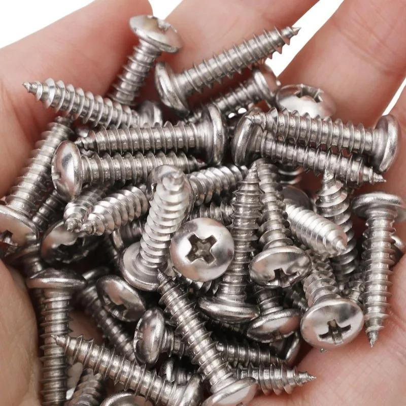 100/10Pcs Screws Pointed Self-Tapping Round Head Fastener Screw Hardware Fixing Maintenance Assembly Furniture Installation Tool