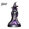 Hand Carved Resin Craft Lighted Witch Figurine Holding Black Cat Statue Gothic Stable Base Figurine Sculpture with LED Lights for Halloween