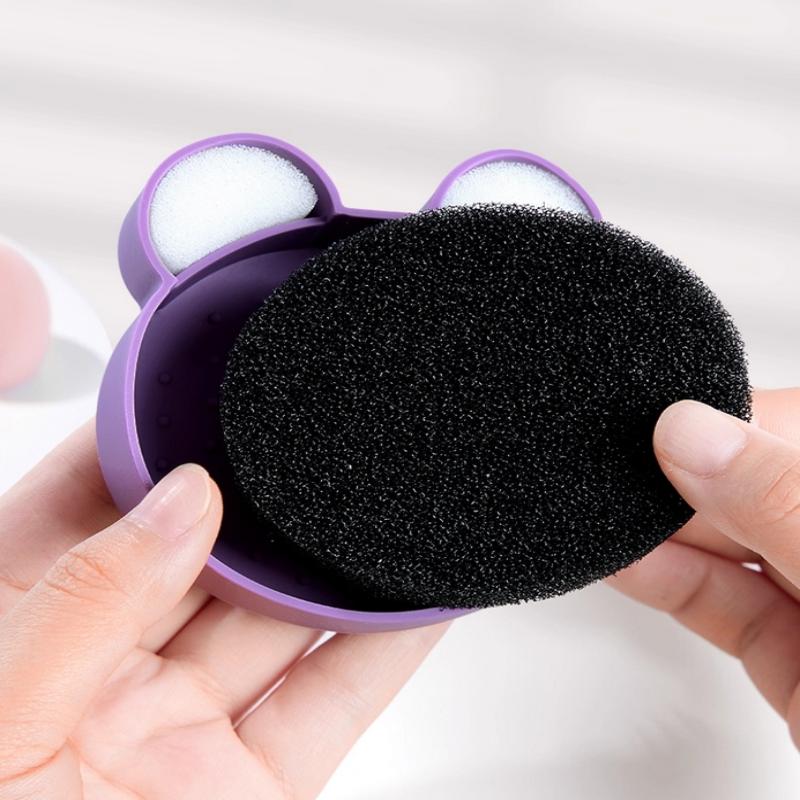Herramienta de Limpieza de Brochas de Maquillaje ,1 Pieza de Silicona Linda Portátil con Forma de Oso Limpiador de Brochas de Maquillaje Para Prevenir Residuos de Maquillaje
