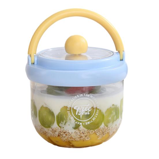 Portable Salad Bowl with Built-In Fork & Lid 600ml Double-Layer Plastic Jar for Overnight Oats Fruit Meal Prep Snack Container for Gym Picnic Office