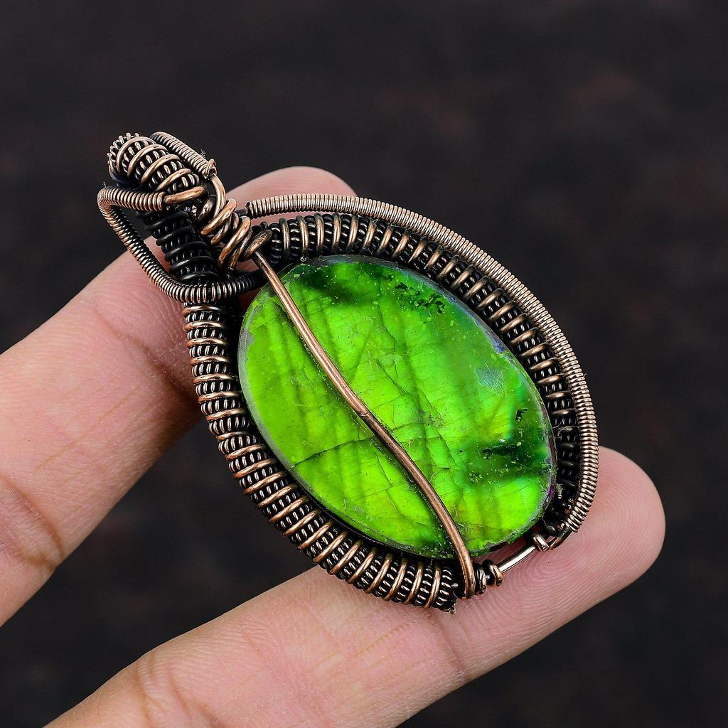 Multi Fire Labradorite Pendant Gemstone Pendant Copper Wire Wrapped Pendant Handmade Pendant Unique Copper Jewelry Designer Pendant For Gift