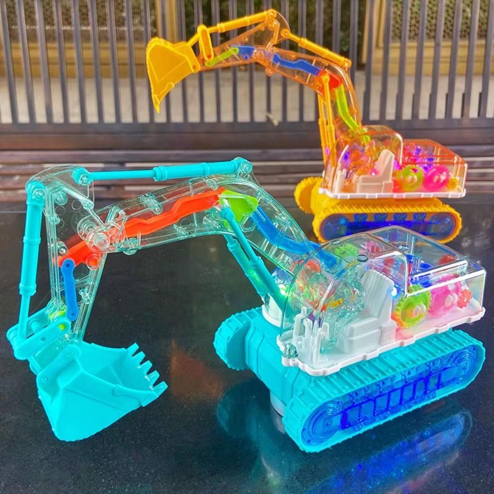 LED Mechanical Gear Excavator Toy Electric Light Up Excavator Toy  Children Gift