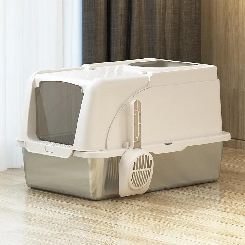 Stainless Steel Cats Toilet Fully Enclosed Easy Clean Large Space Cat Litter Box Leak Proof Cat Litters Pet Supplies Products