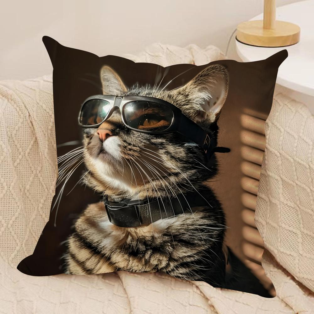 Handsome fashion pretty cat Cushion Cover Silky Short Plush Invisible Zipper Dustproof Sofa Pillow Case for Home Decor