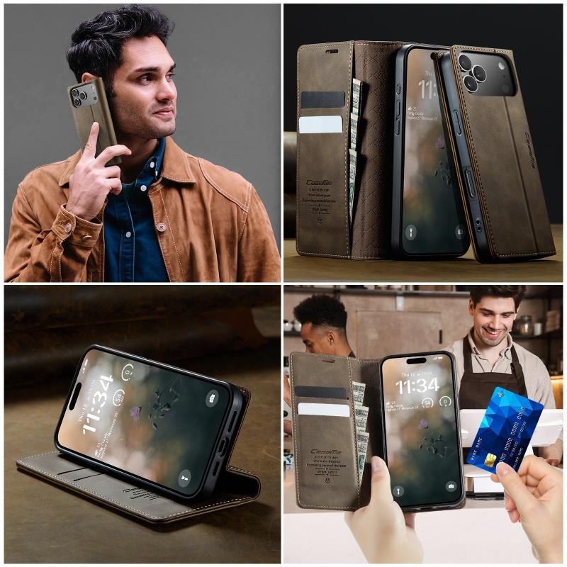 CaseMe Luxury Retro Magnetic PU Leather For iPhone 17 Air/17Pro Max/17E Shockproof Card Holder Pocket Cover For iPhone 17Pro