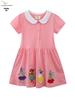 Classic Lotus Leaf Collar Girls' Spring/Summer Dress: Short Sleeve Jumpsuit with Stylish Animal Embroidery.