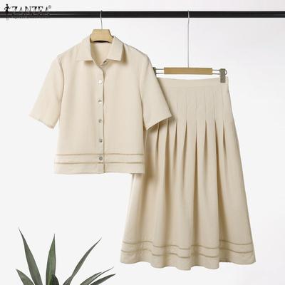Women Short Sleeve Blouse and Long Skirts Casual Two Piece Sets