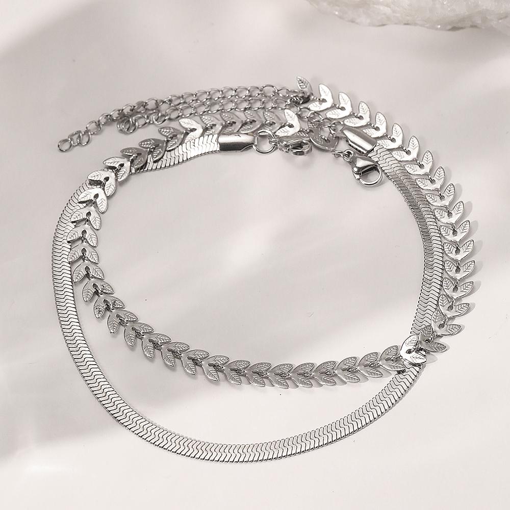 Stainless Steel Anklet Creative Splicing Wrap Around Leaf Design Blade Chain Anklet For Women Jewelry Goddess Banquet Fine Gifts