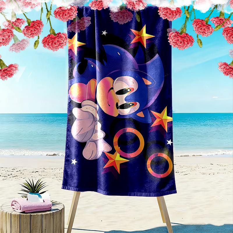 Sonic the Hedgehog Print Beach Towel, Large Soft Quick Dry Towel for Beach Camping Swimming