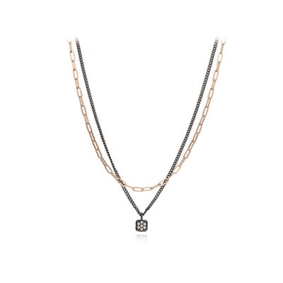 Chain Layered Black Necklace Elbrnn144
