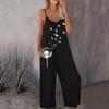 Mono sin mangas para mujer Casual Holgado Pierna ancha Mono Pantalón largo con bolsillos Tirantes finos ajustables Atuendo de verano