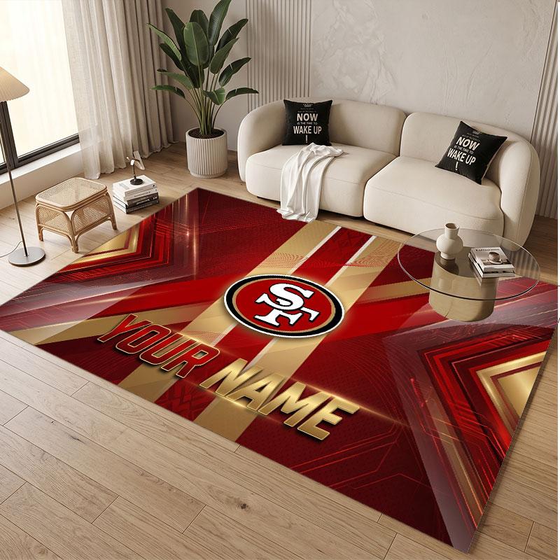 Custom Rug San Francisco 49ers Pattern Print Name Text Soft Non‑Slip Floor Carpet for Home Indoor Decoration