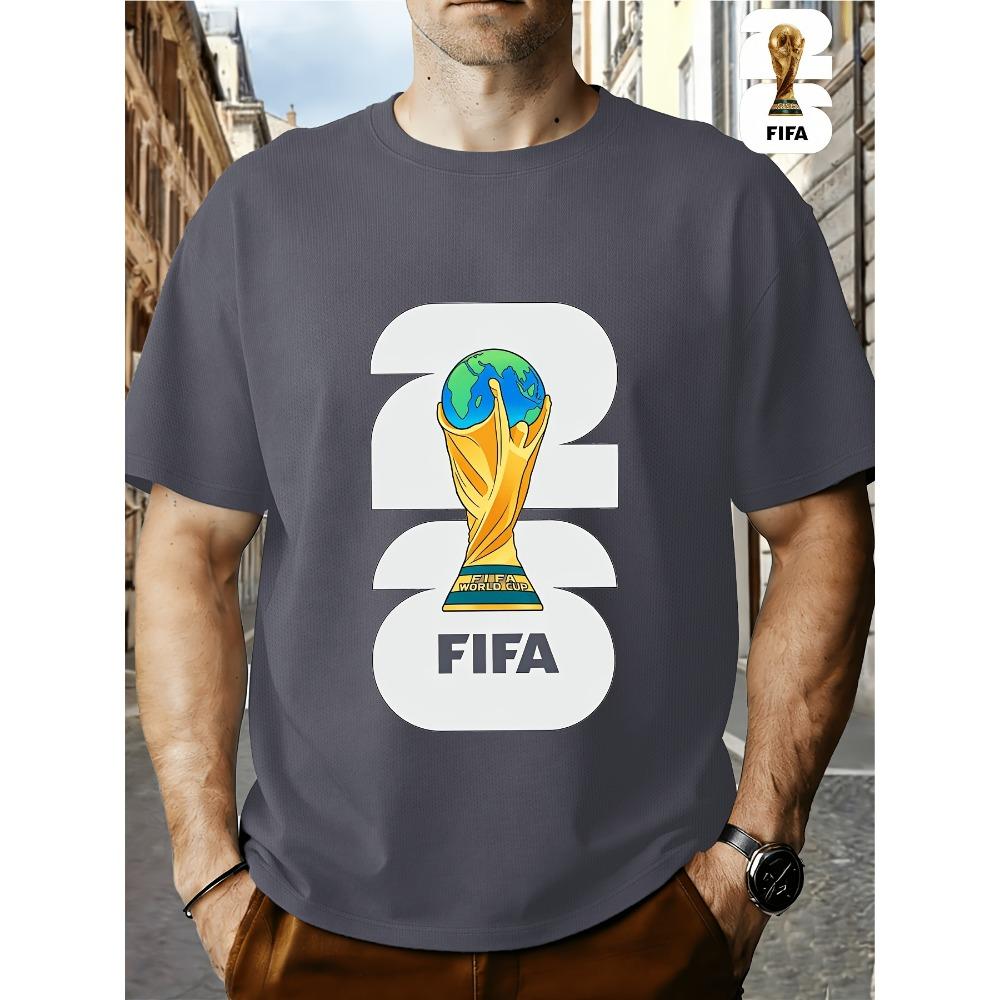 FIFA World Cup Football. Men's Print Short-Sleeve T-Shirt, Trendy Summer Top, Unisex Couple's Round Neck, Comfortable Fit, Essential for Parties