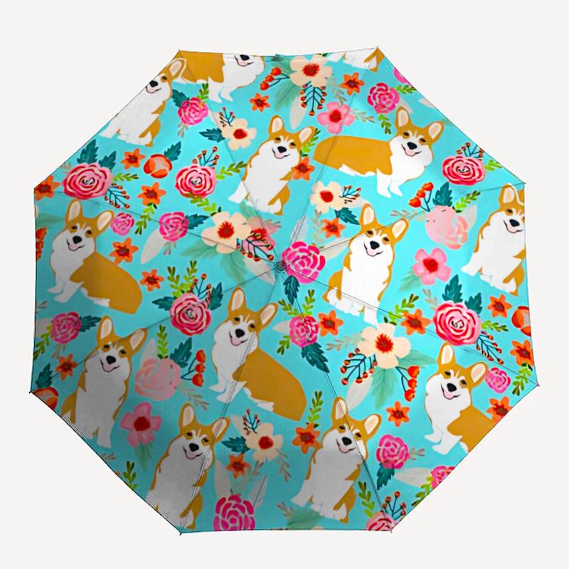 

1pc Corgi Floral Pattern Automatic Open/Close Umbrella with Windproof, 8-Rib Sturdy Canopy, Durable Ribs, Ideal for Gifts yy251117005