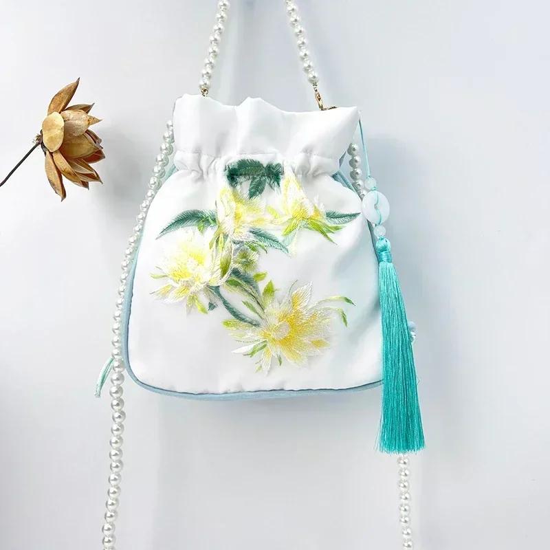 Pearls Embroidery Chinese Style Messenger Bag Antique Bag Female Messenger Hanfu Bag Handbag Chinese Style Bag Mobile Phone Bag