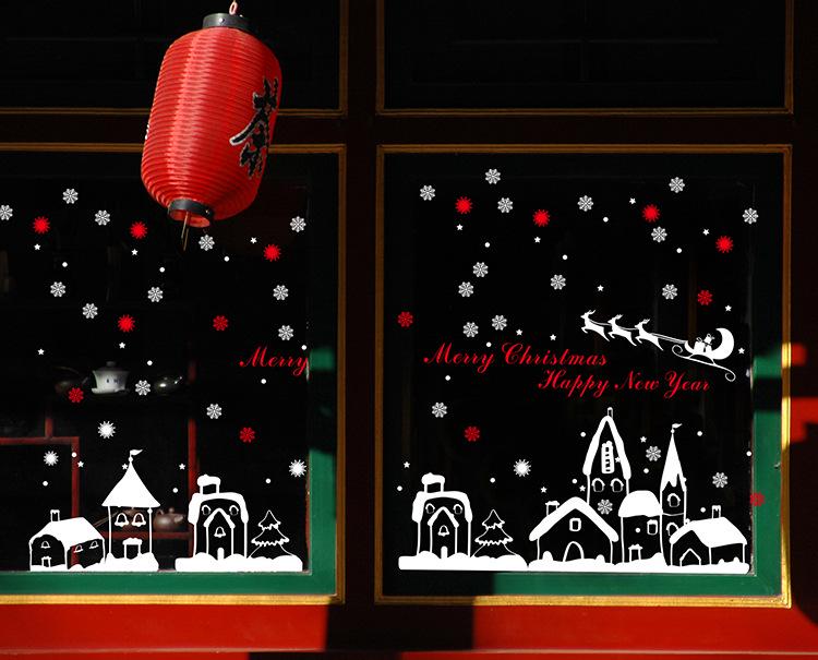 Christmas Ice & Snow Town Window Decal - Warm & Romantic Sticker XH-0731