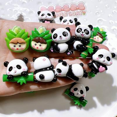 10 Stück Neue Niedliche Bunte Cartoon Panda Kollektion, Flache Rückseite Ornament, Schmuck Schleifen Zubehör