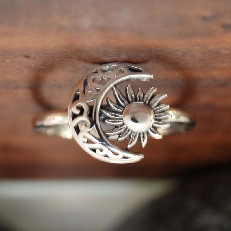 Vintage Bohemian SilverColor Women's Moon & Sun Ring Casual Daily Holiday Party Jewelry Gift Jewelry
