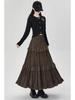 Women's Coffee Ruffle Patchwork Midi Skirt: Autumn & Winter Layered Pleated Umbrella Style