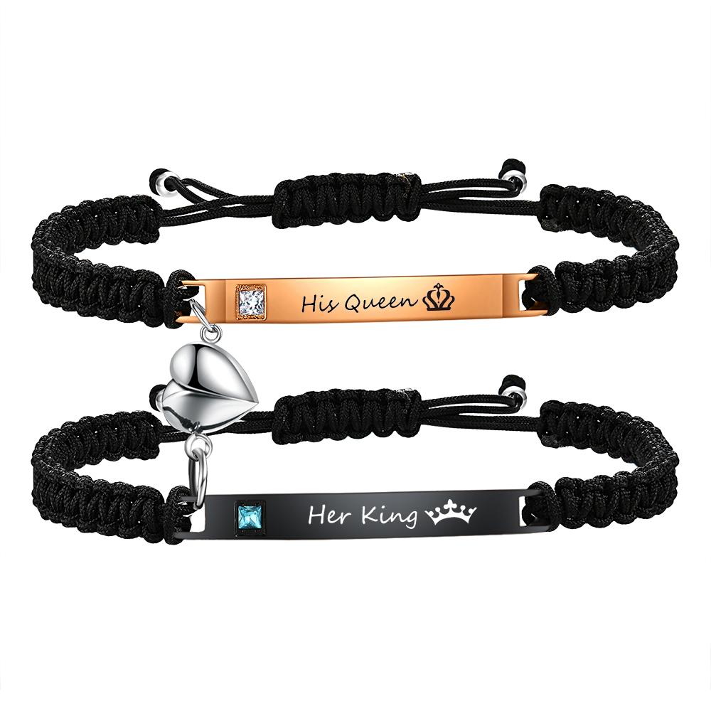 Long Smooth Surface Engraved Bracelet Fashionable Hand-woven Heart Hollowed-out Magnetic Stainless Steel Couple Bracelet