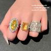 Cinderella Twilight Yellow Horse Eye Gemstone Ring, Rich Family Thousand Gold, 18K Gold Goose Yellow Fat Square Zircon Ring Plated