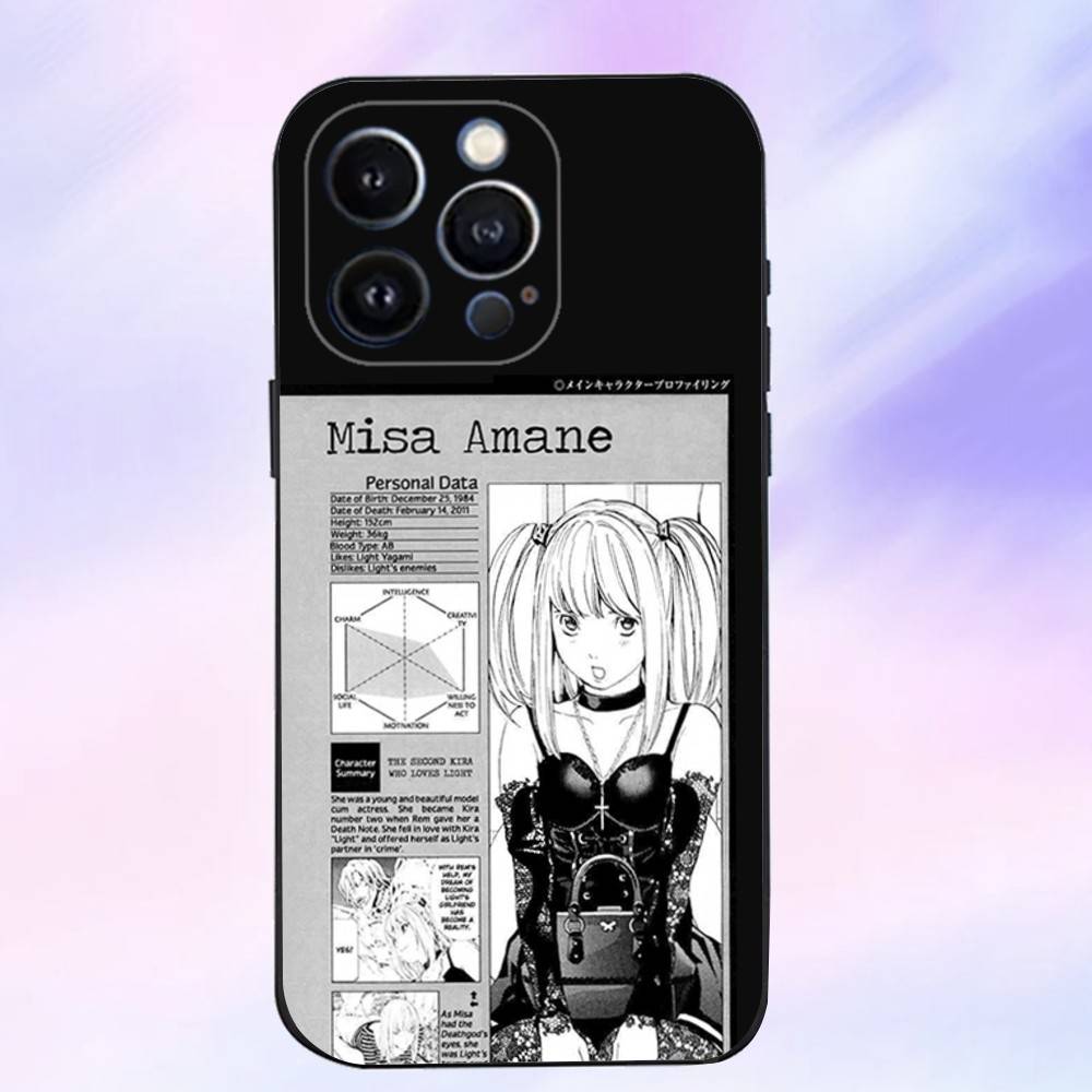 M-Misa Anime D-Death N-Note Phone Case For iPhone 16,15,14,13,12,11 Plus,Pro Max,XS,X,XR,SE,Mini,8,7,Soft Silicone Black Cover