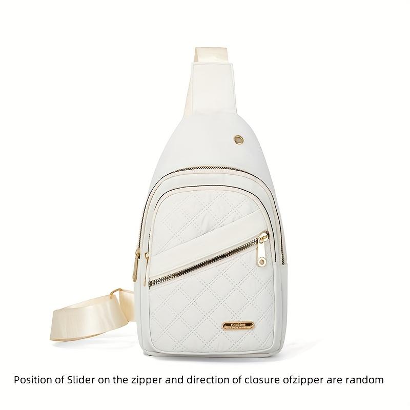 

Женская легкая стеганая сумка кроссбоди с отверстием для наушников - Компактный кошелек с регулируемым ремешком и застежкой-молнией, Многослойный органайзер для хранения белый