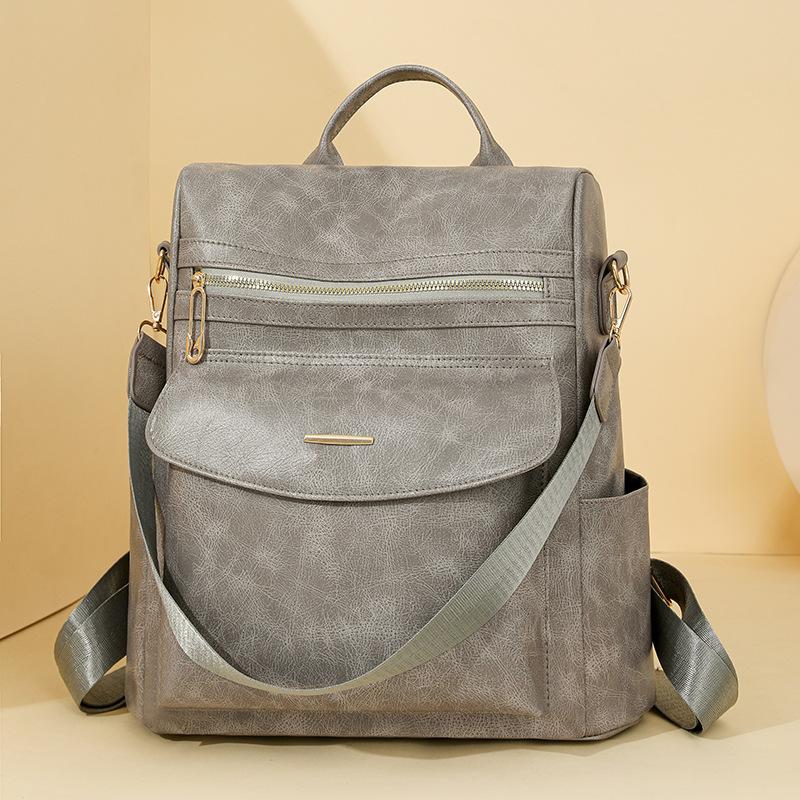 Backpack Female Retro Fashion Schoolbag PU Casual Middle-aged Backpack