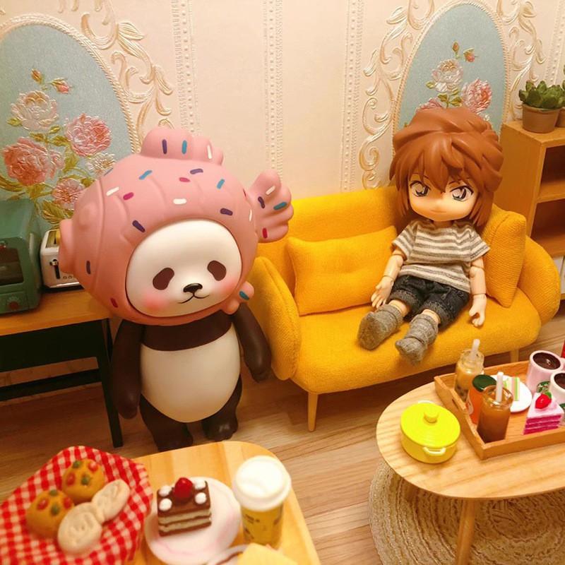 Miniature Wooden Sofa BJD Dollhouse 1/12 1/8 Scale Double Seater Furniture Decor Toy Collectors