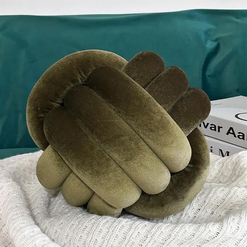 

Подушка-шар из золотого бархата с узлом для украшения дивана в гостиной, плетеная вручную из трех нитей веревки, круглая декоративная подушка с градиентом 22x22CM(8.66inch)