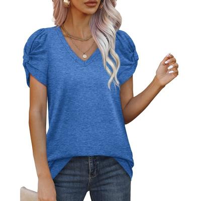 Summer Women's T-shirt Solid Color Twisted V-neck Casual Short Sleeve T-shirt