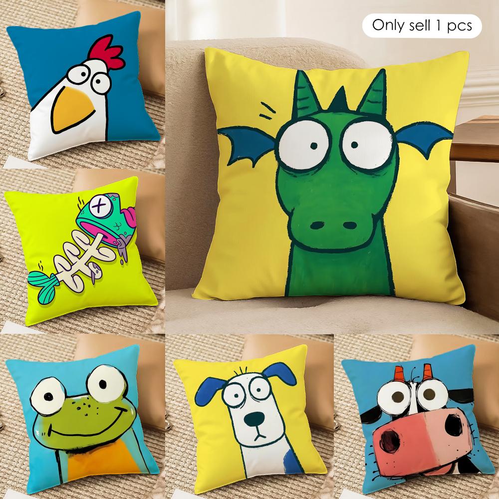 Kids Cartoon Cute Animal Cushion Cover Silky Short Plush Invisible Zipper Dustproof Sofa Pillow Case For Home Decor