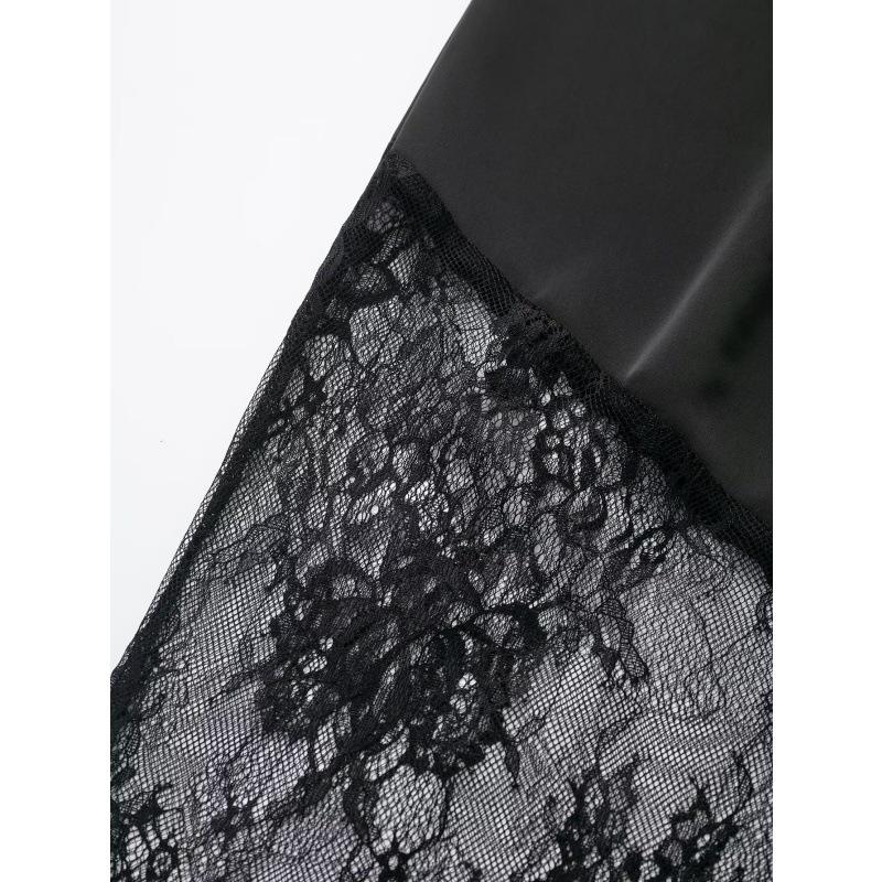 ZR Elegant Women's Lace Patchwork Long Skirt - Slim, Versatile, European & American Commuting Style