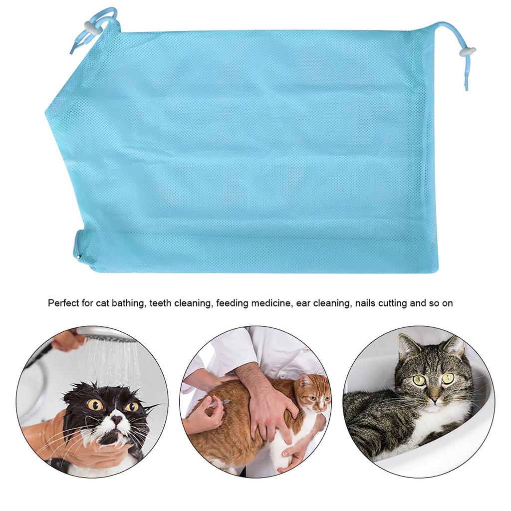 Cat Grooming Bathing Mesh Bag Pet Shower Washing Nails Cutting Ear Cleaning Tool (Yellow)