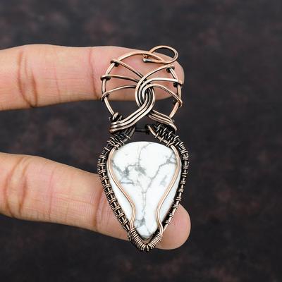 Pendentif Howlite Pendentif Enveloppé de Fil de Cuivre Pendentif pour Femme Bijou en Pierre Gemme Howlite Pendentif Fait Main Cadeau pour Mère Bijou Enveloppé de Fil de Cuivre