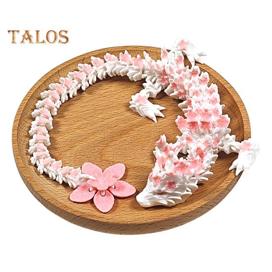 

3D-друкована сакура-дракон 10,8-дюймовий шарнірний дракон із рухомими шарнірами, обертовим хвостом вишневого цвіту, гнучкий дракон-непосида-іграшка для декору столу