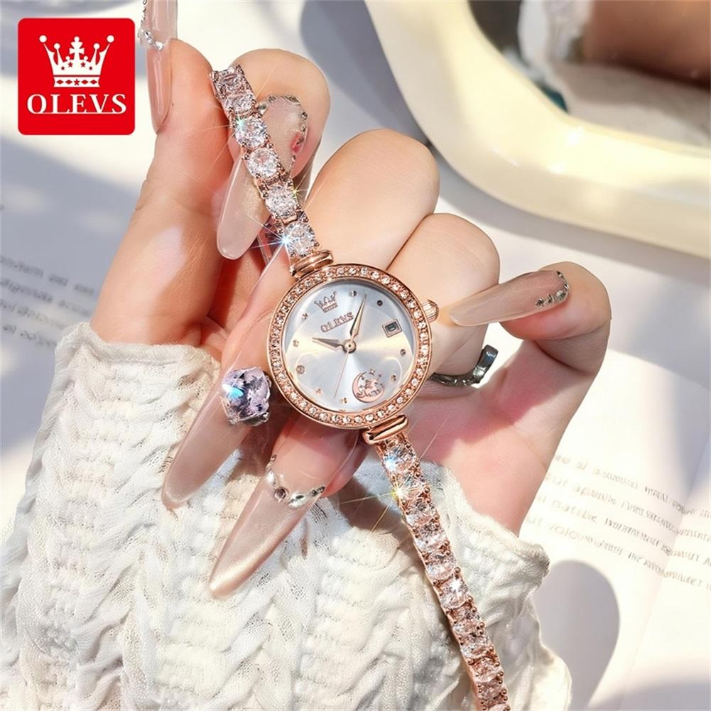 OLEVS Luxury Quartz Watches for Women Elegant Full Diamond Auto Date Waterproof Bracelet Wristwatch Original Ladies Watches 2998