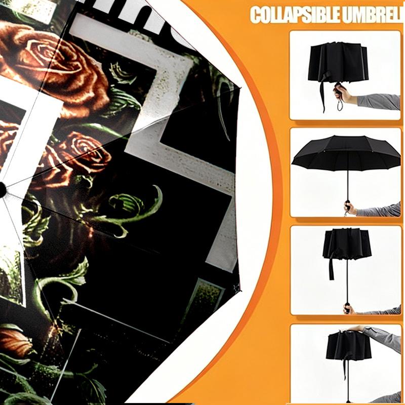 Custom Name Personalized Rammstein Print Umbrella, Auto Open Close, 8‑Rib Sturdy Frame, Commute Camping Hiking Use, Birthday Gift