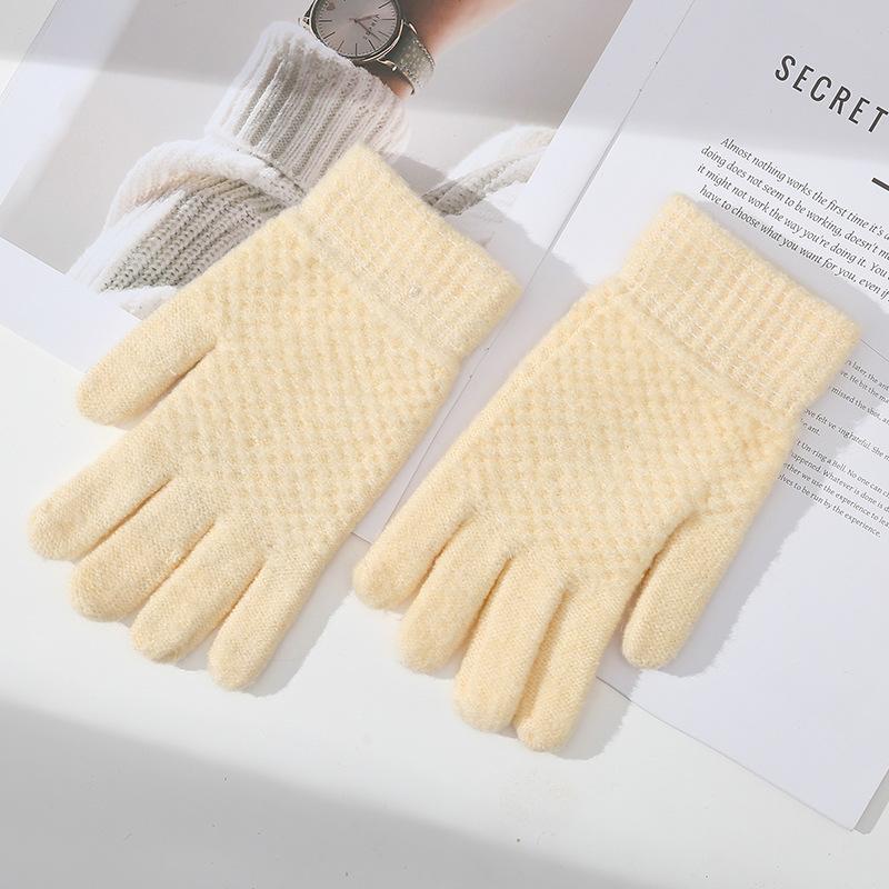 Candy Color Solid Color Warm Gloves for Women Mohair Knitted Yarn Gloves Cycling