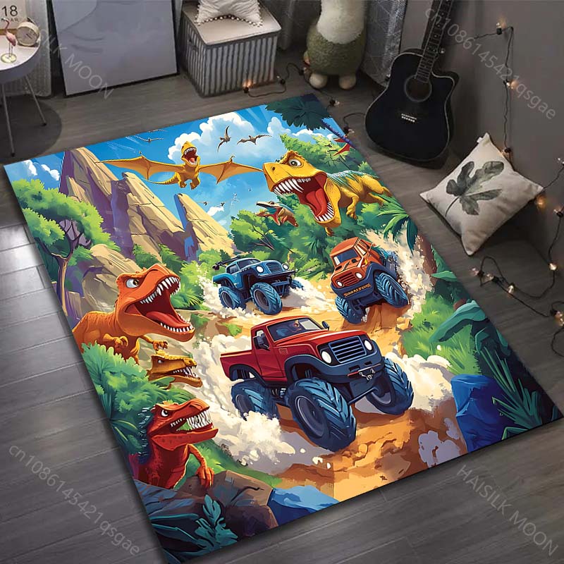 Dinosaur World Car Print Cartoon Carpet for Bedroom Living Room Bedside Sofa Floor Mat Modern Home Decor Area Rug for Gifts