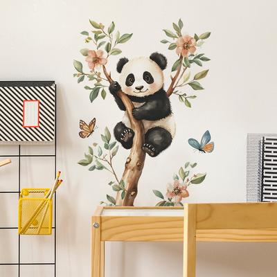Cartoon Red Panda Climbing Tree Wall Sticker for Bedroom Living Room Home Background Wall Decoration Self-Adhesive