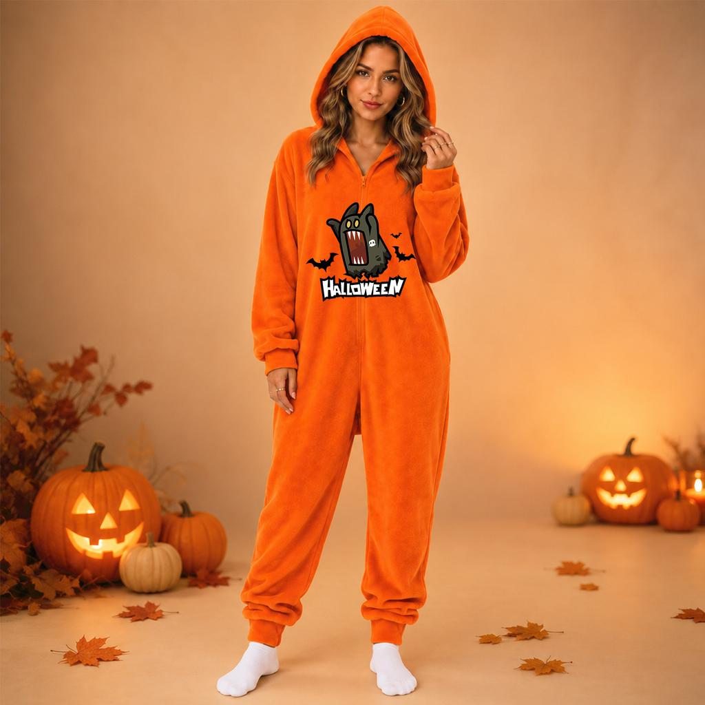 Dames Halloween Flanel Print Jumpsuit Loungewear Set