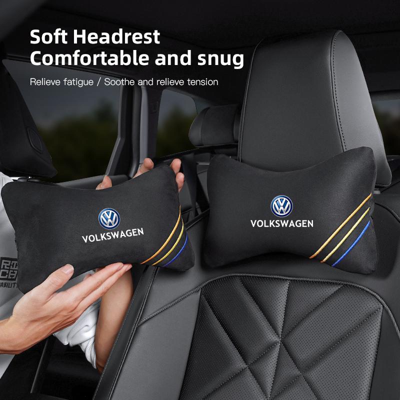 Car Neck Pillow Soft Comfortable Suede Headrest Waist Cushion For Volkswagen VW Polo Golf T5 Caddy T4 Touran GTI Passat Scirocco BO0