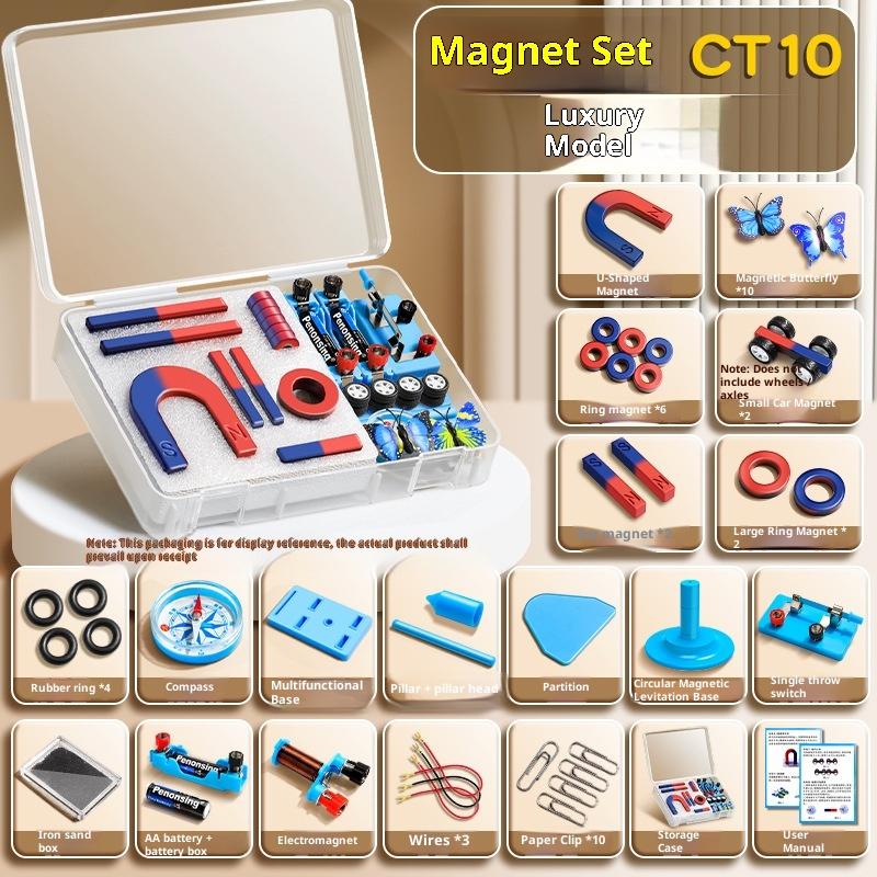 1 Zestaw Eksperymentów Edukacyjnych Z Magnesami Pałeczkowymi, Pierścieniowymi, Podkowiastymi, Kształcie U Oraz Kompasem Zestaw Magnesów STEM Fizyka Nauka Dla Dzieci