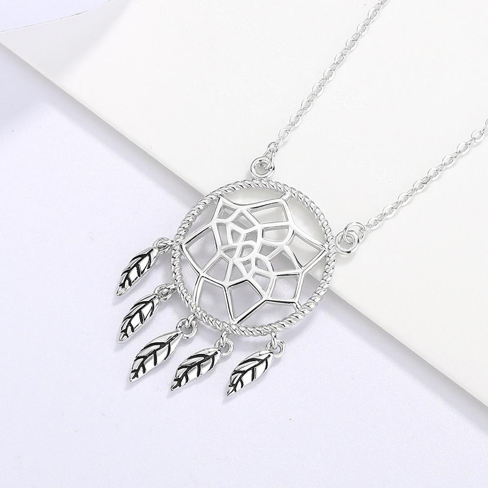 New Arrival Sterling Tone Dream Catcher Pendant Necklace Cross Chain Hollow Tassel Leaf Clavicle Chain FemaleTrendy Necklaces