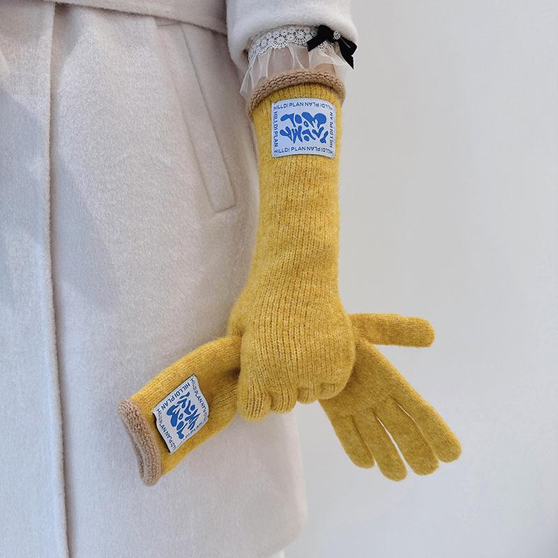 Winter Contains Wool Playful Touchscreen Design Gift Thickened Warmth Colorblock Comfortable Long Gloves Versatile Multi-Color