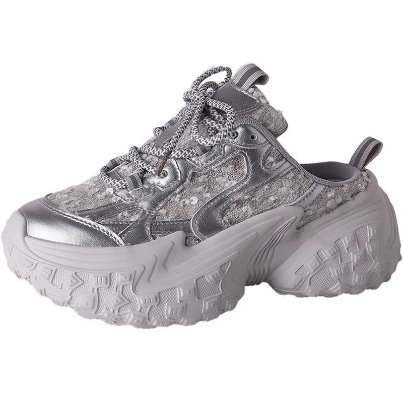 Muffin versatile durian sole sneakers women's spring 2025 new thick-soled small man sequins comfortable little white shoes