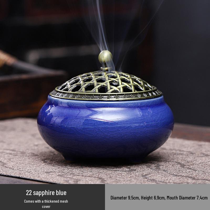 Celadon Ceramic Incense Burner - Antique Style, Small Size, Ice Crack Kiln, Sandalwood Incense Holder.