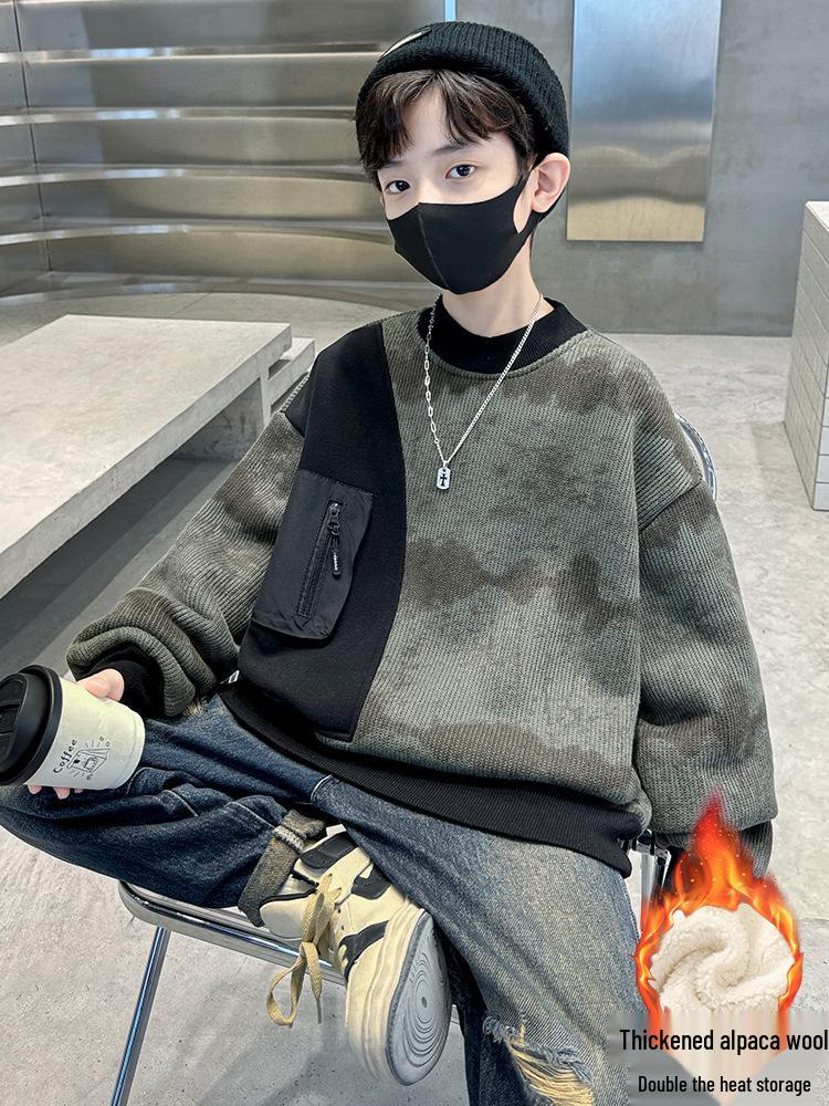 Jungen Fleecegefüttertes Einteiliges Sweatshirt - 2025 Herbst/Winter Trend für Ältere Kinder